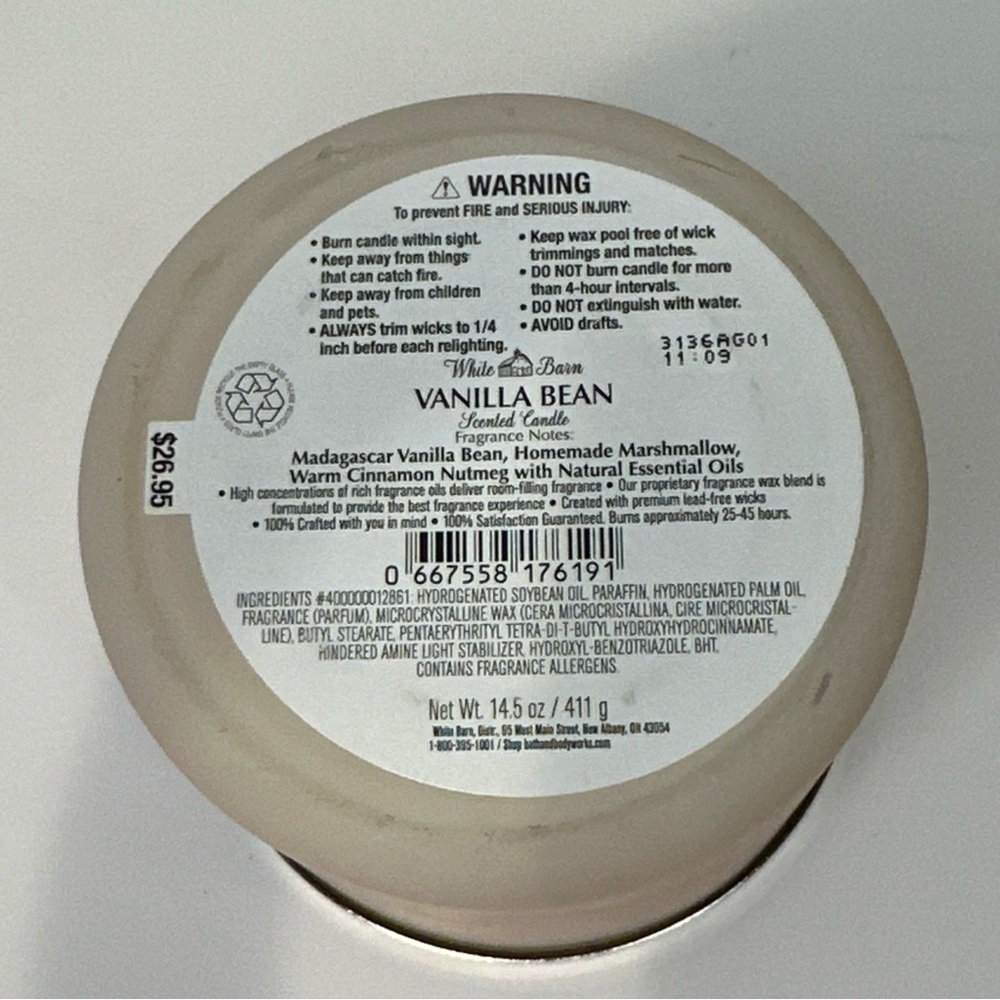 Bath & Body Works White Barn Vanilla Bean 3-Wick Candle, 14.5 oz - Ivory *READ* - Picture 5 of 12